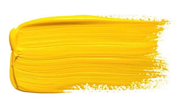 Yellow paint stroke with texture. Brush mark, vibrant color, textured surface, brushstroke detail, isolated
