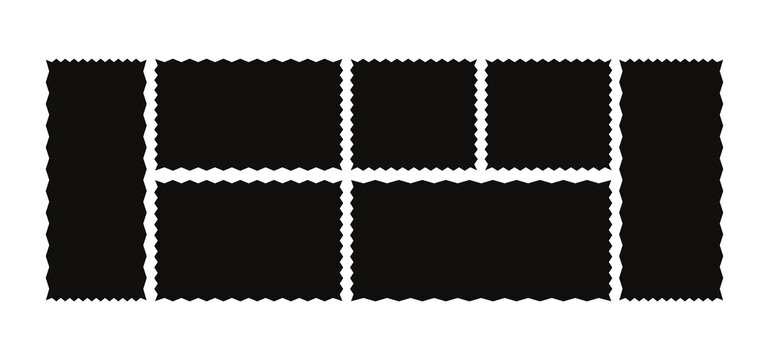 Postage stamp borders set vector. Wavy edge frame or shape.  Geometric shapes with scallop and zigzag edges set. 
