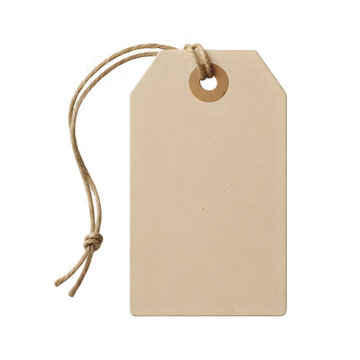 A beige paper tag tied with a string for labeling or decoration purposes