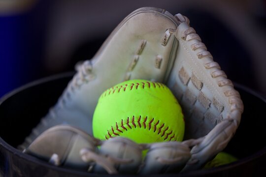 softball in glove
