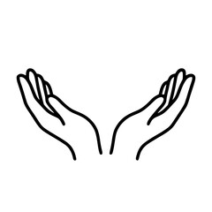 Obraz premium Minimalist illustration of two open palms facing upwards, symbolizing support, care, faith or giving. Vector illustration.