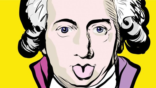 Johann wolfgang Goethe streckt die Zunge dem Betrachter unaufgeregt entgegen, retro loop in klassischem Look 