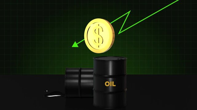 Crude oil barrel with decreasing price indication 