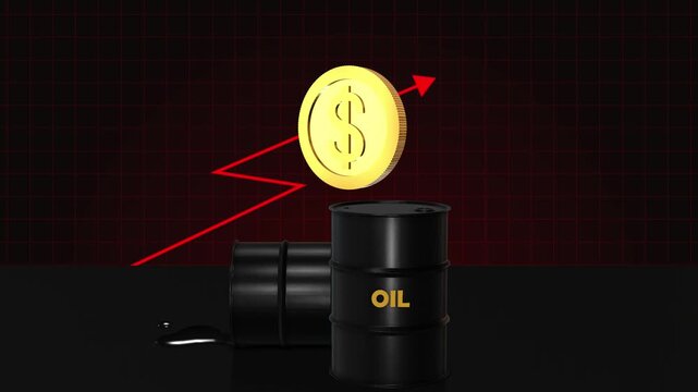 Crude oil barrel with rising price indication 
