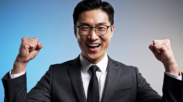 Businessman Celebrating Success With Fists.