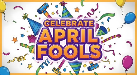 Obraz premium Vibrant april fools' day celebration image with colorful confetti and balloons