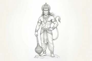Obraz premium Lord Hanuman Simple Sketch Illustration with Copy Space