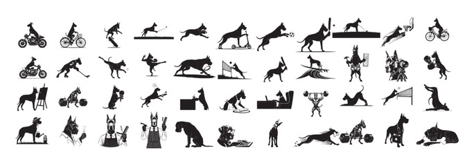 Naklejka premium Great Dane Dog Silhouette Mega Collection - 40+ Unique Lifestyle and Sports Action Vector Set.