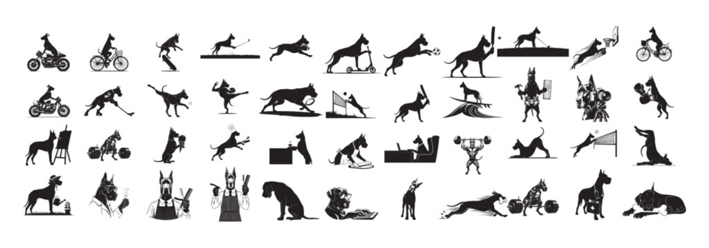 Great Dane Dog Silhouette Mega Collection - 40+ Unique Lifestyle and Sports Action Vector Set.