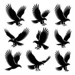 Fototapeta premium Minimal Black Eagle Silhouette Icon Set