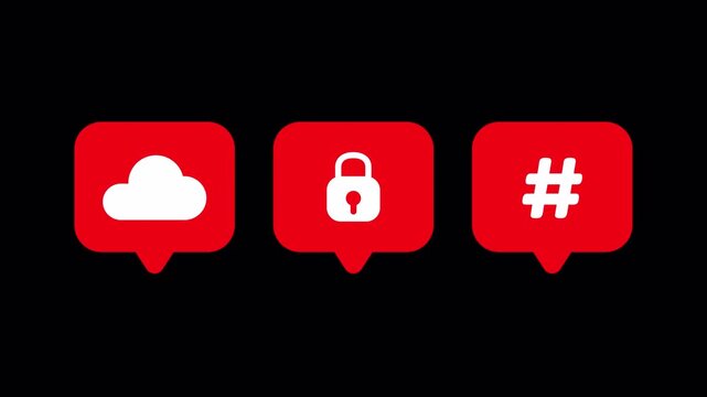 animated cloud lock hashtag  icons labels stickers internet signs video footage alpha channel
