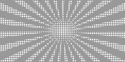 Obraz premium A dynamic abstract background featuring a radial burst pattern created with halftone dots, emanating from a bright central area.