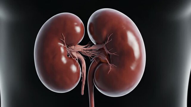 High-resolution 3D illustration showcasing the anatomical structure of a pair of healthy human kidneys, emphasizing their crucial role in filtering blood and maintaining bodily health