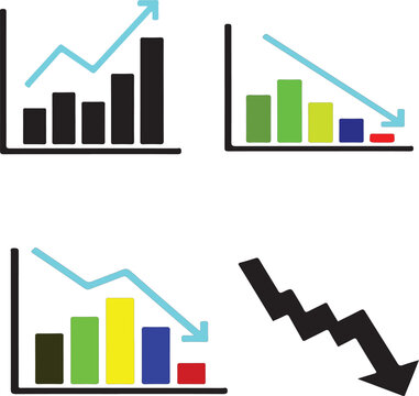 Business financial growth and decline represented through various bar charts and directional arrows Vector, illustration