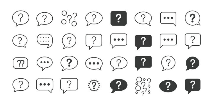 Ask Icons Collection, Thin Line and Glyph Solid Style Series, Question and Answer UI Symbols, Editable Vector Icons Set for FAQ, Help Support, Communication and User Interface Design