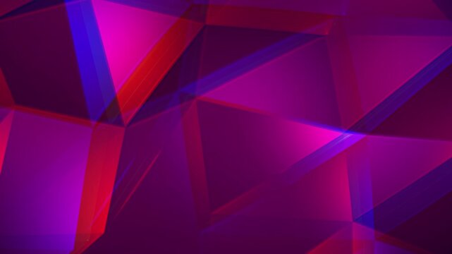 Bright vibrant neon colored low poly shapes background animation. Shiny polygonal triangle shapes in gentle motion. Full HD and looping animation.