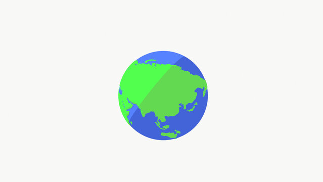 Flat Cartoonish Earth Globe Asia View White Background 3D Illustration