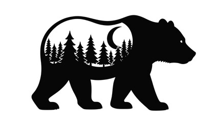 bear silhouette with pine forest trees and crescent moon double exposure style isolated design ideal for wildlife nature logo tattoo and outdoor themed graphics © Arun