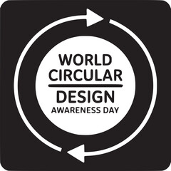 Obraz premium World circular design awareness day logo in black square with a white circular arrow around it
