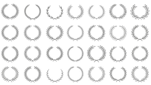 Extensive collection of diverse laurel and leaf wreaths in various styles and shapes suitable for formal awards and labels.