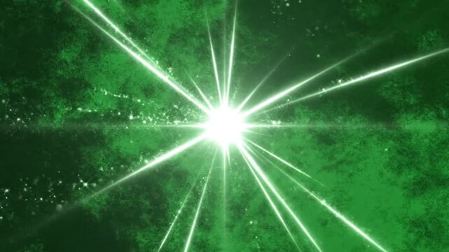 Green light rays shining brightly in space.