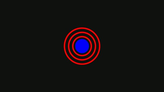Concentric Red Circles Around Blue Center on Black Background
