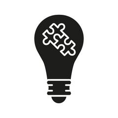 Fototapeta premium Light Bulb With Puzzle Pieces Solid Icon. Innovation, Problem Solving, And Creative Thinking Silhouette Symbol. Idea Generation And Strategy Development. Isolated Vector Illustration