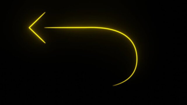 Neon yellow glowing curved arrow pointing forward animation on black background