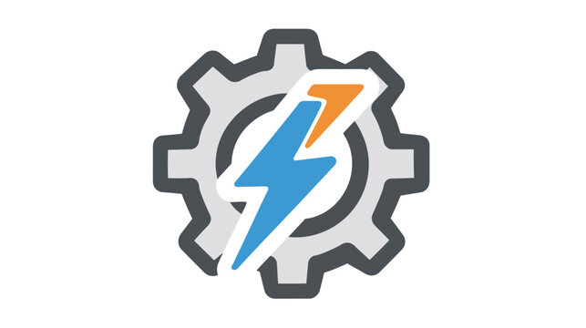 Industrial Cogwheel with Blue and Orange Lightning Bolt Icon for Quick Settings, Fast Performance, Energy, and Technology Solutions