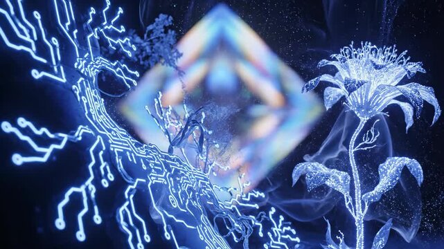 Futuristic Neon Light Circuitry and Abstract Technology