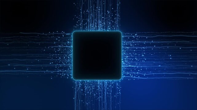 Glowing Chip and Data Streams &mdash; Futuristic Technology Processor Sending Digital Information