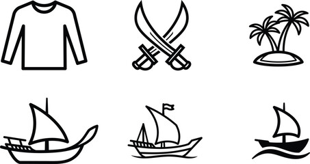 Pirate icons including ships swords and tropical island © Saidurra12