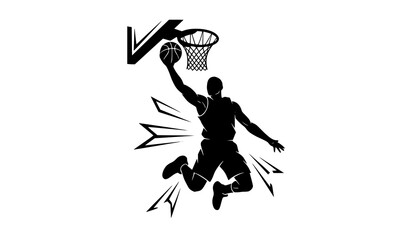 Stylized basketball slam dunk silhouette vector male athlete sports graphic isolated on white © Boloram