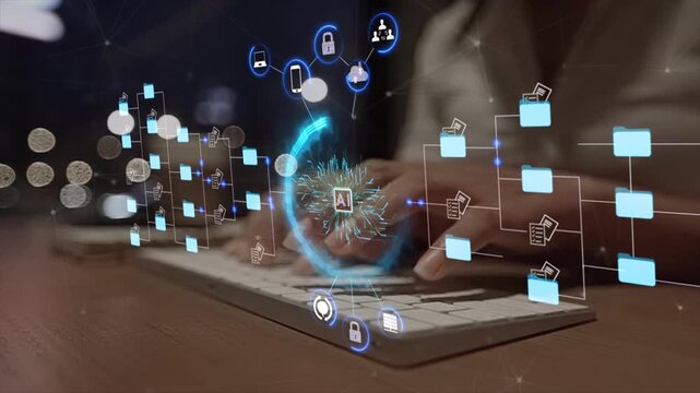 Female analysts use computers, artificial intelligence (AI), AI dashboards, document folder structuring, data scanning, digital document storage software, cloud computing, document management, 