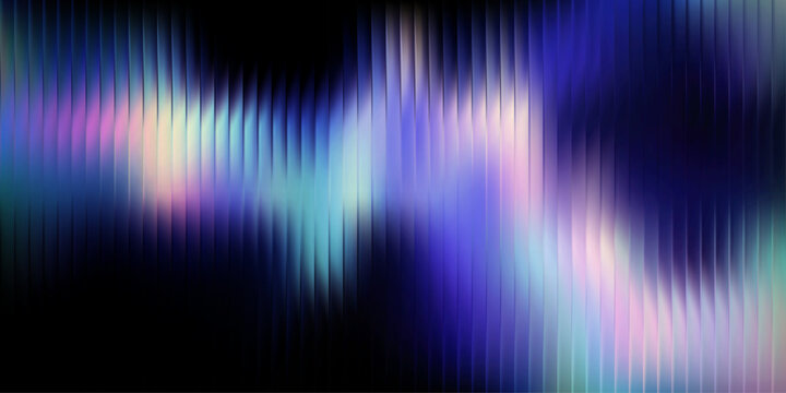 Futuristic glass texture, fractal ripple pattern, riddle glass effect across neon gradient field, purple blue cyan tones. Vertical band structure, soft glow, digital color wave. Vector illustration