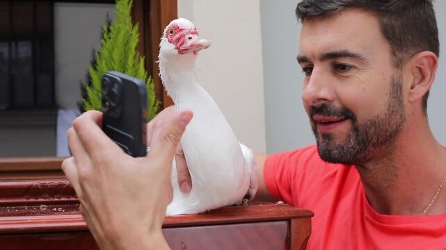 Influencer filming content with a duck 