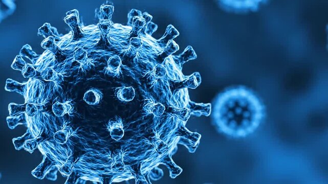 Microscopic view of a coronavirus particle.