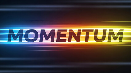 Fototapeta premium Blue and yellow motion blur text m o m e n t u m on dark background