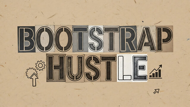 Bootstrap hustle phrase on rough recycled paper background