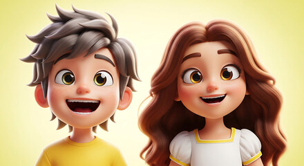 Fototapeta premium Animated boy and girl with happy expressions