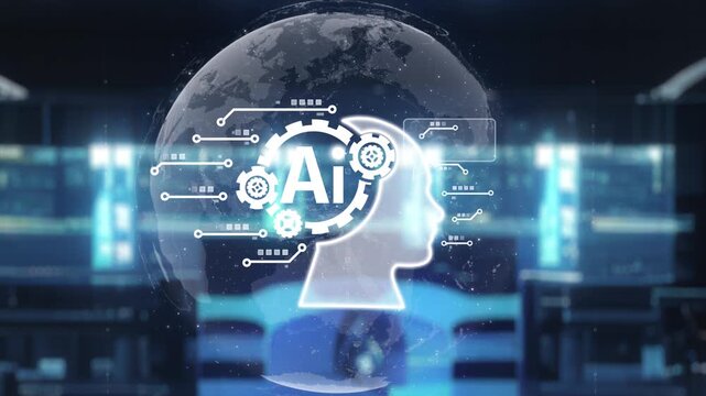 A futuristic robot hand gestures towards an AI graphic, symbolizing advanced technology and communication in a modern digital setting. Perfect for tech-related projects. Auvana