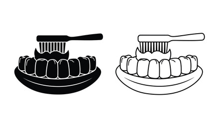 Dental hygiene illustration teeth with toothbrush positive and negative space © Tm Studio