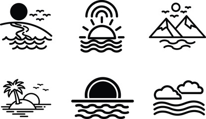 Fototapeta premium black and white icons of landscapes and nature scenes