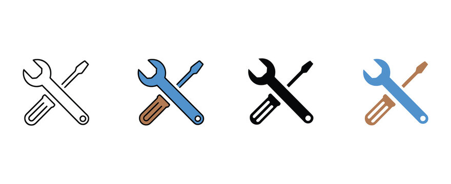 Crossed wrench and screwdriver icon vector, repair service tools and technical maintenance equipment symbol for mechanical, engineering, and handyman services, isolated on a white background.