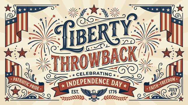 Festive Independence Day celebration poster emphasizing patriotic pride and Liberty Throwback theme