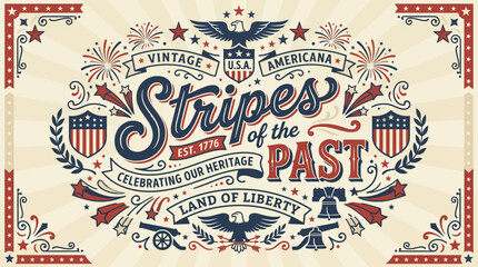 Fototapeta premium Vintage American patriotic emblem celebrating heritage and liberty with symbols of freedom