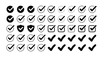 Obraz premium Ok vector icon set, check mark illustration sign collection, yes symbol, approved logo icons for confirmation, verification, and task completion, vector illustration isolated on a white background.