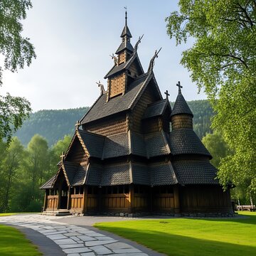 Borgund Stave Church - A Historic Norwegian Landmark in Scenic Surroundings.