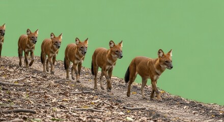 Fototapeta premium Wild Red Foxes Walking Along Forest Path in Natural Habitat
