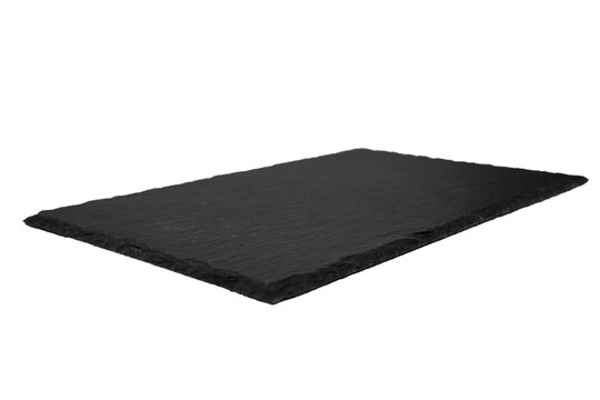 Black rectangular stone decorative plate. Isolated on white.